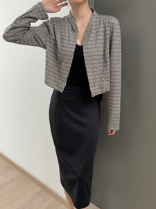 Kadaka O-0197 Crop Outer Blazer Wanita Knit Tweed