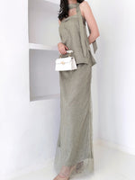 Muat gambar ke penampil Galeri, Kadaka B-0193 Maxi Skirt Satin Chantilly Lace Rok Panjang Wanita
