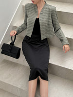 Muat gambar ke penampil Galeri, Kadaka O-0197 Crop Outer Blazer Wanita Knit Tweed
