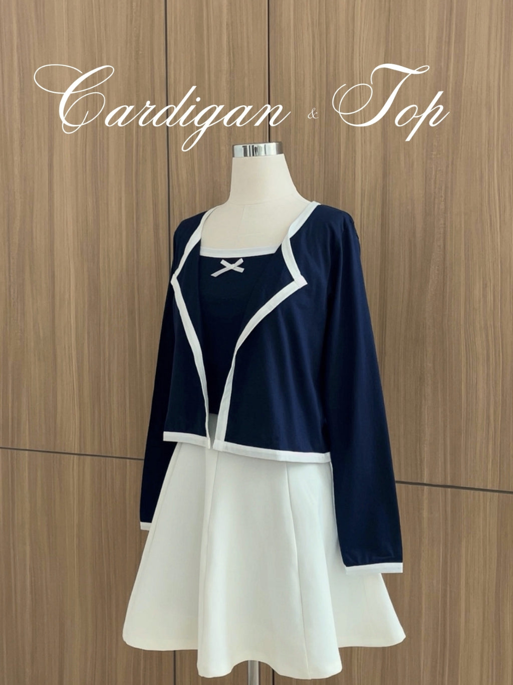 Kadaka T-0420 Tanktop Set with Cardigan Crop with Ribbon Coquette Style