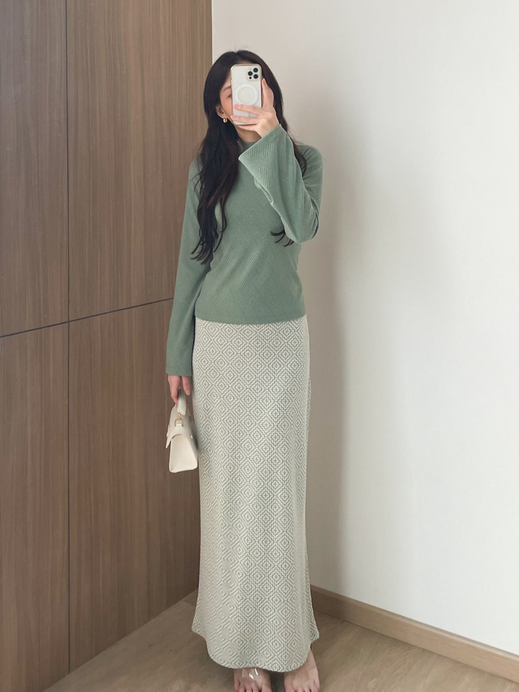 Kadaka B-0216 Knit Stretch Mozaic Pattern Maxi Skirt | Rok Wanita Panjang Motif