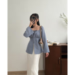 Muat gambar ke penampil Galeri, Kadaka T-0557 Long Sleeve Square Neck Scrunch Top | Atasan Wanita Off Shoulder
