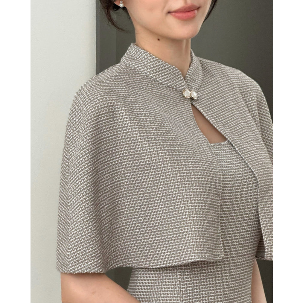 Kadaka O-0212 Tweed Cape Crop Outer | Luaran Outer Wanita