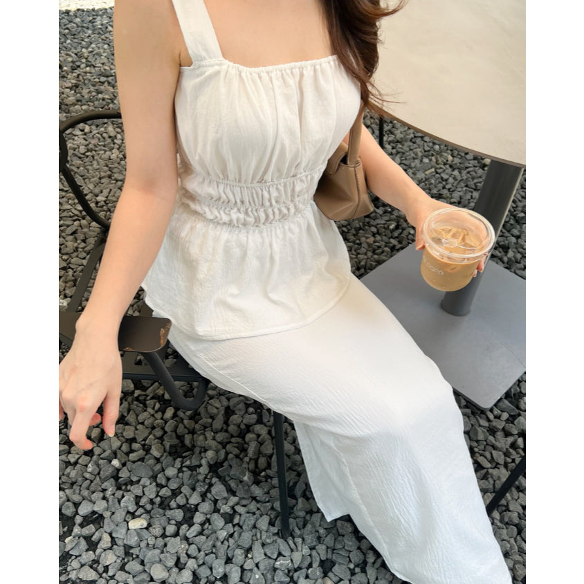 Kadaka T-0556 Sleeveless Square Neck Peplum Scrunch Top | Atasan Wanita Airflow Linen