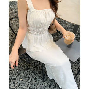 Kadaka T-0556 Sleeveless Square Neck Peplum Scrunch Top | Atasan Wanita Airflow Linen