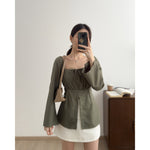 Muat gambar ke penampil Galeri, Kadaka T-0557 Long Sleeve Square Neck Scrunch Top | Atasan Wanita Off Shoulder
