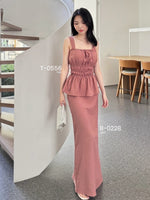 Muat gambar ke penampil Galeri, Kadaka T-0556 Sleeveless Square Neck Peplum Scrunch Top | Atasan Wanita Airflow Linen
