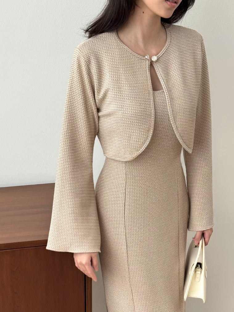 Kadaka O-0213 Long Sleeve Tweed Crop Outer | Luaran Wanita Outer Lengan Panjang