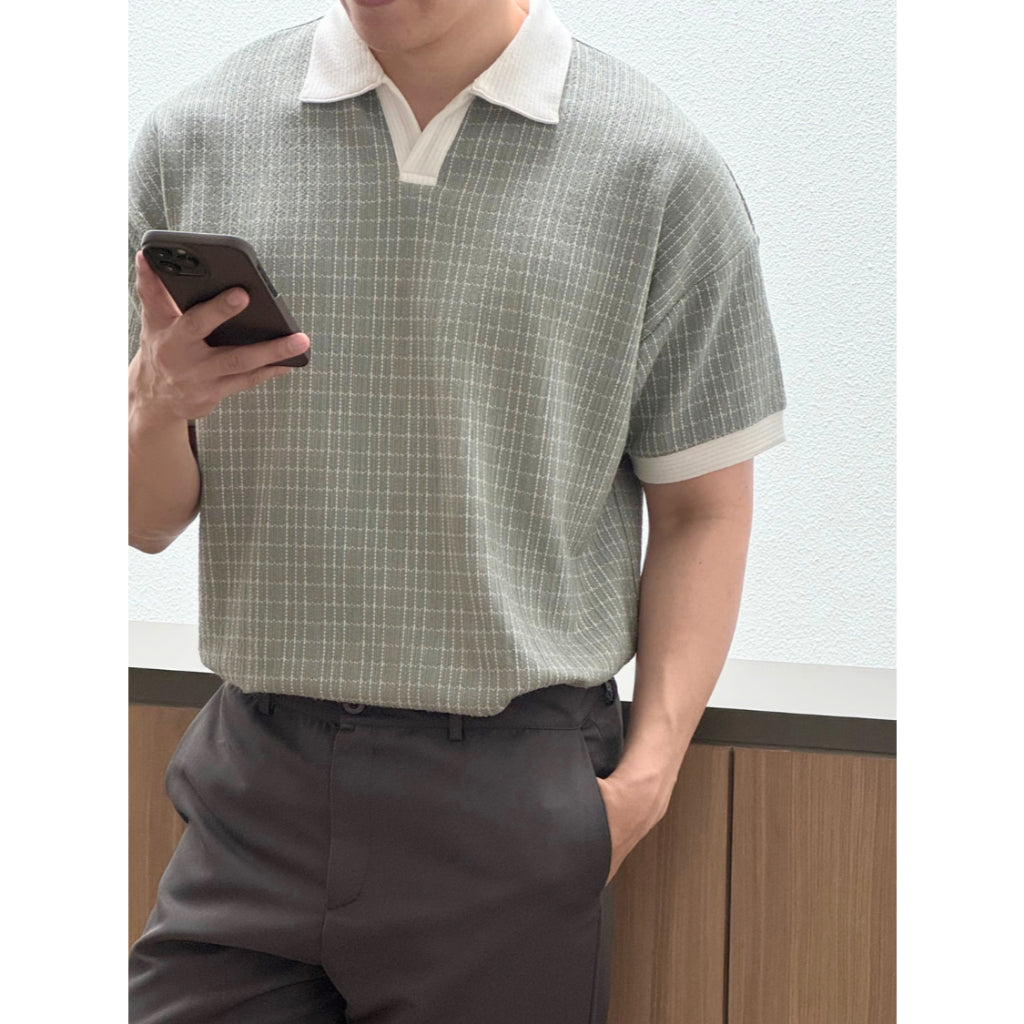 Kadaka MT-0224 Men Polo Shirt Tweed Plaid | Atasan Kaos Polo Pria Tweed