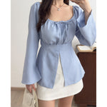 Muat gambar ke penampil Galeri, Kadaka T-0557 Long Sleeve Square Neck Scrunch Top | Atasan Wanita Off Shoulder
