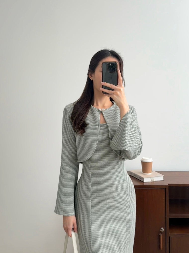 Kadaka O-0213 Long Sleeve Tweed Crop Outer | Luaran Wanita Outer Lengan Panjang