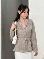 Muat gambar ke penampil Galeri, Kadaka O-0214 Tweed Outer Blazer with Belt | Luaran Blazer Wanita Lengan Panjang
