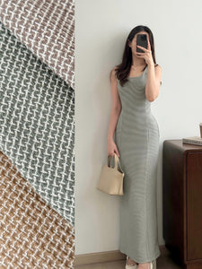 Kadaka D-0262 Tweed Sleeveless Maxi Dress | Dress Panjang Wanita Tweed