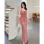Muat gambar ke penampil Galeri, Kadaka T-0556 Sleeveless Square Neck Peplum Scrunch Top | Atasan Wanita Airflow Linen
