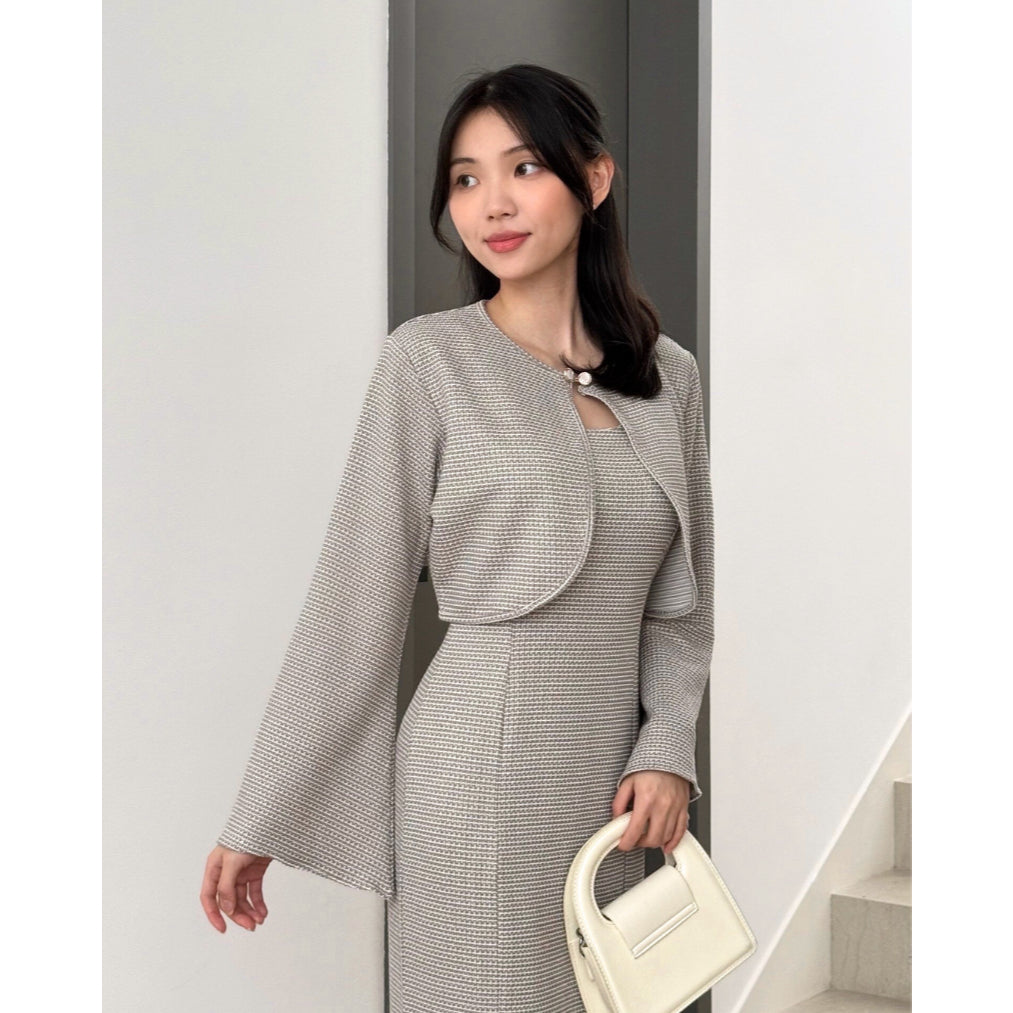 Kadaka O-0213 Long Sleeve Tweed Crop Outer | Luaran Wanita Outer Lengan Panjang