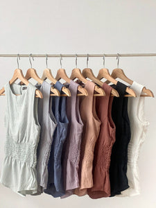 Kadaka T-0559 Sleeveless Scrunch Top | Atasan Wanita Detail Smock Pinggang