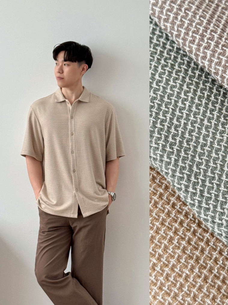 Kadaka MT-0225 Men Short Sleeve Tweed Shirt | Atasan Kemeja Tweed Tangan Pendek