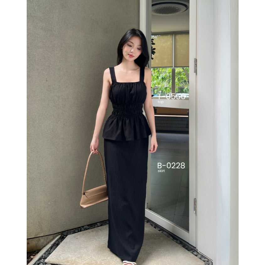 Kadaka T-0556 Sleeveless Square Neck Peplum Scrunch Top | Atasan Wanita Airflow Linen