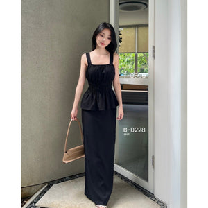 Kadaka T-0556 Sleeveless Square Neck Peplum Scrunch Top | Atasan Wanita Airflow Linen