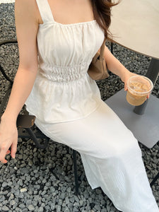 Kadaka T-0556 Sleeveless Square Neck Peplum Scrunch Top | Atasan Wanita Airflow Linen