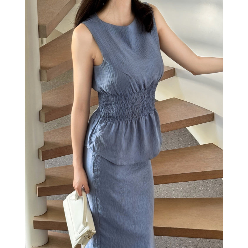 Kadaka T-0559 Sleeveless Scrunch Top | Atasan Wanita Detail Smock Pinggang