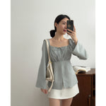 Muat gambar ke penampil Galeri, Kadaka T-0557 Long Sleeve Square Neck Scrunch Top | Atasan Wanita Off Shoulder
