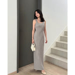 Muat gambar ke penampil Galeri, Kadaka D-0262 Tweed Sleeveless Maxi Dress | Dress Panjang Wanita Tweed
