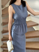 Muat gambar ke penampil Galeri, Kadaka T-0559 Sleeveless Scrunch Top | Atasan Wanita Detail Smock Pinggang
