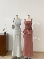 Muat gambar ke penampil Galeri, Kadaka T-0556 Sleeveless Square Neck Peplum Scrunch Top | Atasan Wanita Airflow Linen
