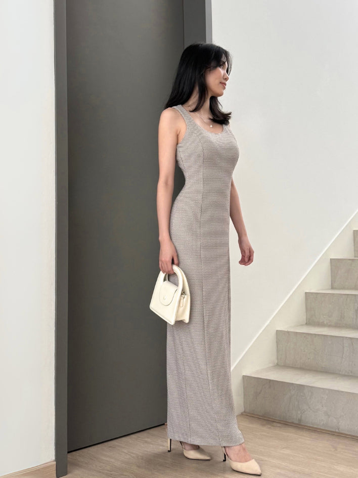 Kadaka D-0262 Tweed Sleeveless Maxi Dress | Dress Panjang Wanita Tweed