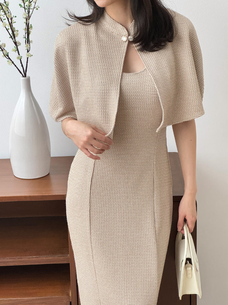 Kadaka O-0212 Tweed Cape Crop Outer | Luaran Outer Wanita