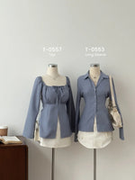 Muat gambar ke penampil Galeri, Kadaka T-0557 Long Sleeve Square Neck Scrunch Top | Atasan Wanita Off Shoulder
