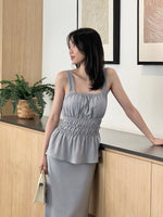 Muat gambar ke penampil Galeri, Kadaka T-0556 Sleeveless Square Neck Peplum Scrunch Top | Atasan Wanita Airflow Linen

