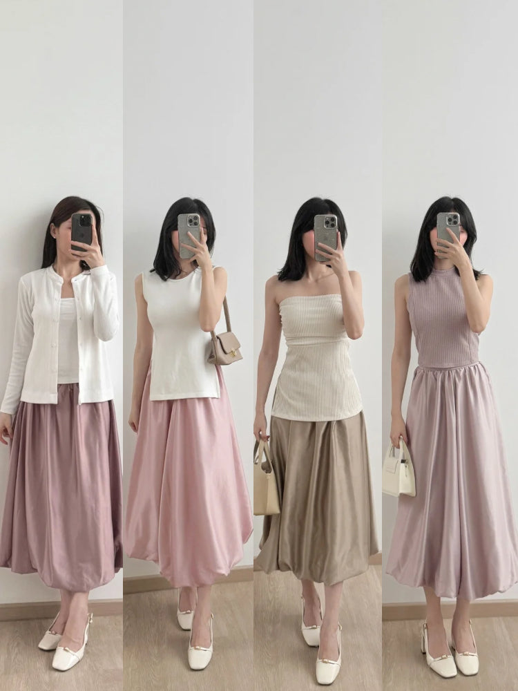 Kadaka B-0211 Midi Puffy Satin Skirt Rok Balon Wanita Mini Mama