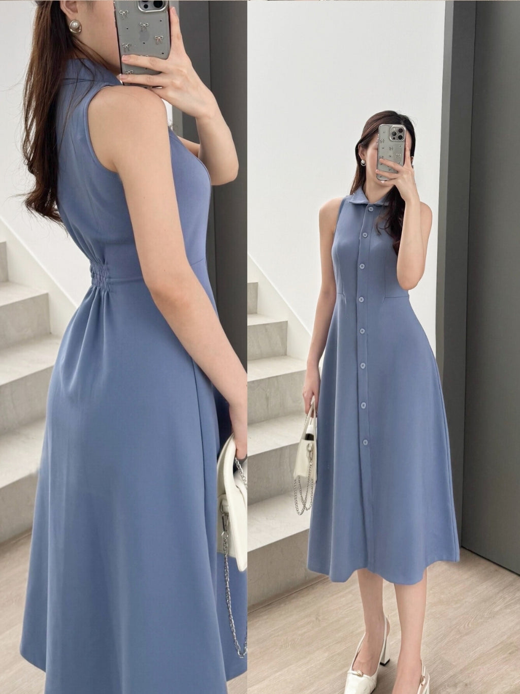 Kadaka D-0254 Buttoned Midi Dress with Collar | Midi Dress Wanita