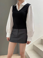 Load image into Gallery viewer, Kadaka T-0550 Long Sleeve Collar Vest Top Puffy Sleeves | Atasan Lengan Panjang Wanita
