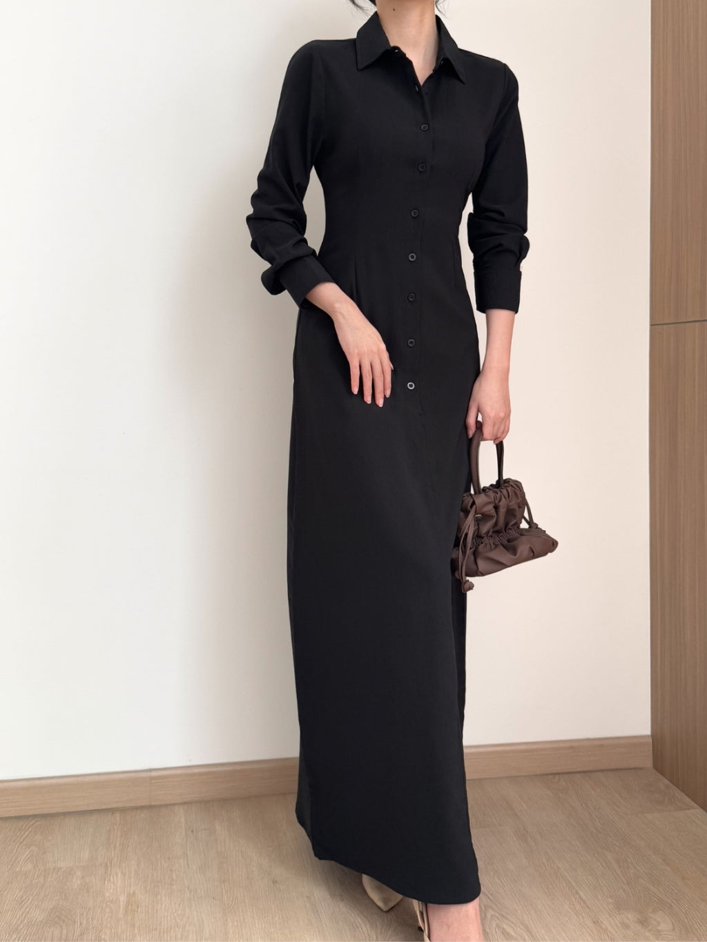 Kadaka D-0258 Long Sleeves Maxi Dress Waist Scrunch | Dress Panjang Wanita Lengan Panjang