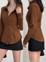 Load image into Gallery viewer, Kadaka T-0552 Long Sleeve Fitted Shirt | Atasan Kemeja Wanita Polos Lengan Panjang
