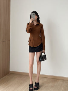 Kadaka T-0552 Long Sleeve Fitted Shirt | Atasan Kemeja Wanita Polos Lengan Panjang