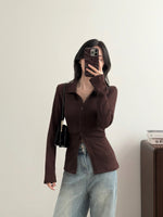 Muat gambar ke penampil Galeri, Kadaka T-0555 Fitted Cardigan Pleats Top | Atasan Wanita Cardi Pleats
