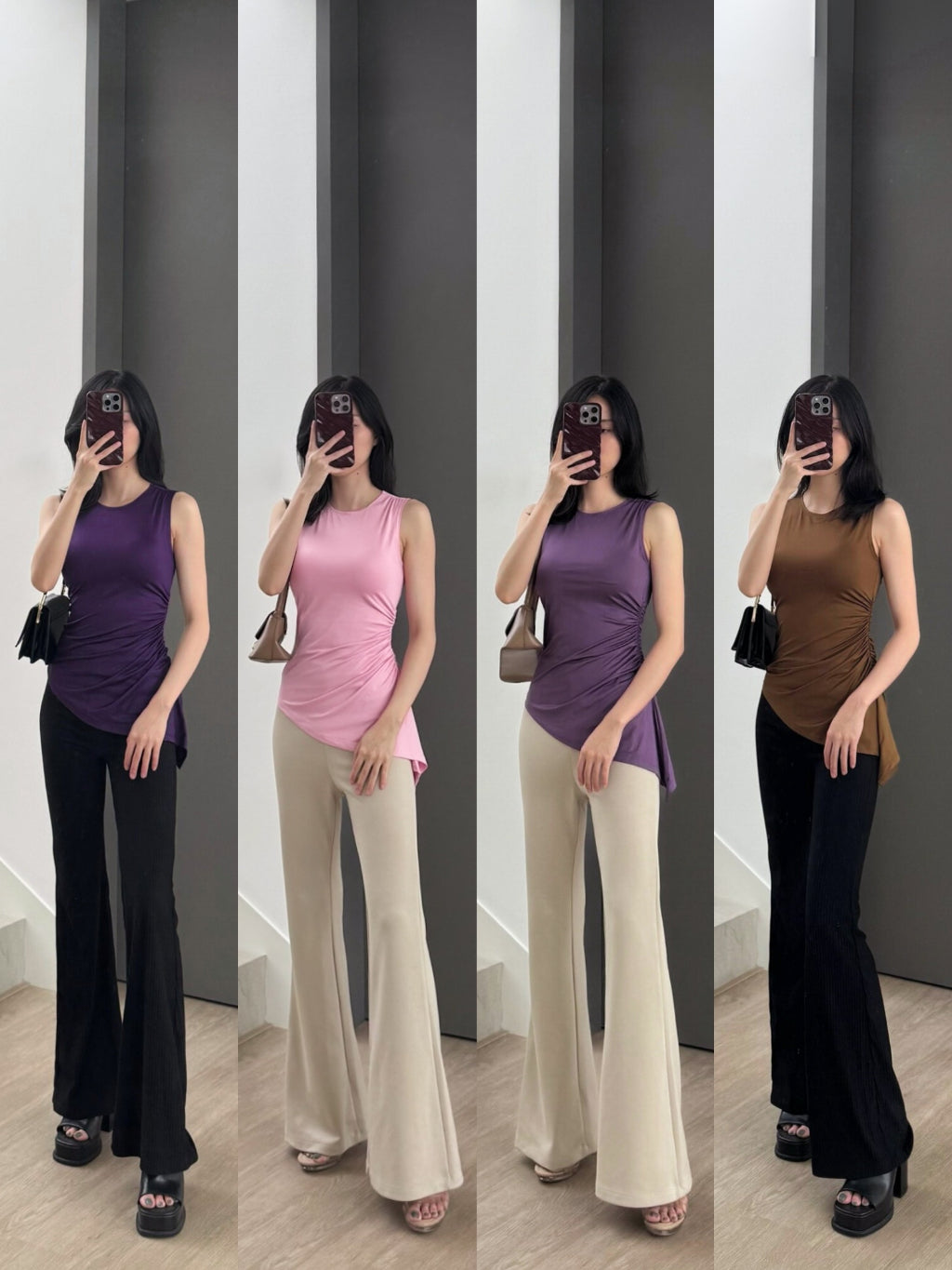 Kadaka T-0551 Scrunch Sleeveless Top | Atasan Wanita Tanpa Lengan Asimetris