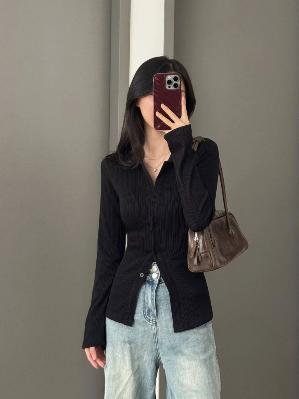 Kadaka T-0555 Fitted Cardigan Pleats Top | Atasan Wanita Cardi Pleats