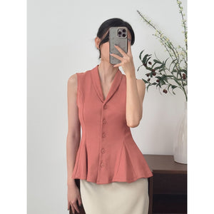 Kadaka T-0545 Sleeveless Peplum Ribbed Knit Top | Atasan Knit Wanita