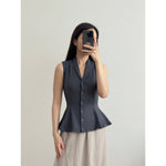 Muat gambar ke penampil Galeri, Kadaka T-0545 Sleeveless Peplum Ribbed Knit Top | Atasan Knit Wanita
