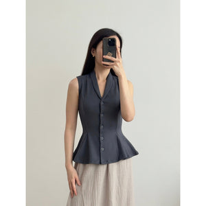 Kadaka T-0545 Sleeveless Peplum Ribbed Knit Top | Atasan Knit Wanita