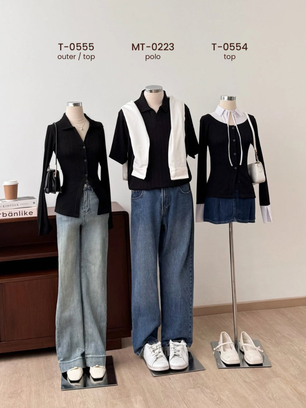 Kadaka T-0554 Long Sleeve Pleats Shirt Top with Collar Detail | Atasan Lengan Panjang Wanita
