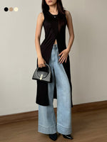 Muat gambar ke penampil Galeri, Kadaka Olivia Long Top | Long Top with Middle Slits |  Atasan Wanita Tanpa Lengan | T-0562
