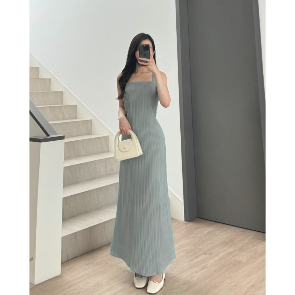Kadaka D-0265 Pleated Maxi Dress with Adjustable Waist | Dress Panjang Pleats Wanita