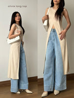 Muat gambar ke penampil Galeri, Kadaka Olivia Long Top | Long Top with Middle Slits |  Atasan Wanita Tanpa Lengan | T-0562
