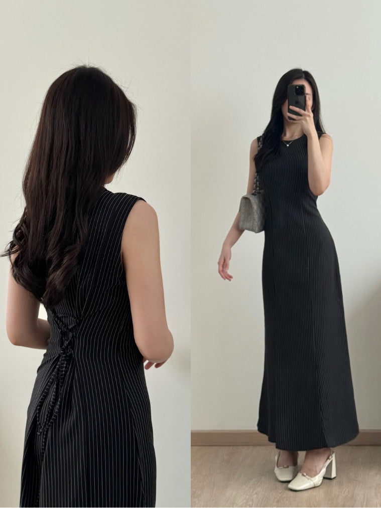 Kadaka D-0266 Maxi Dress Stripes with Adjustable Waist | Dress Panjang Wanita